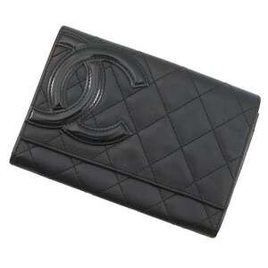 CHANEL Black Lambskin Leather Logo Wallet